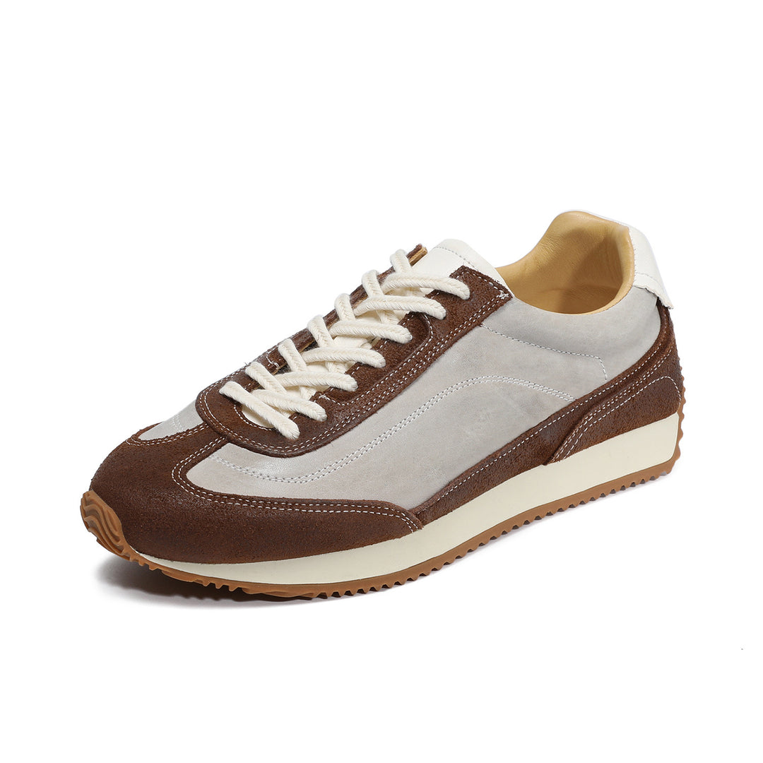 Women's Genuine Leather Hidden Wedge Sneakers Vintage Lace-up Round Toe Casual Shoes