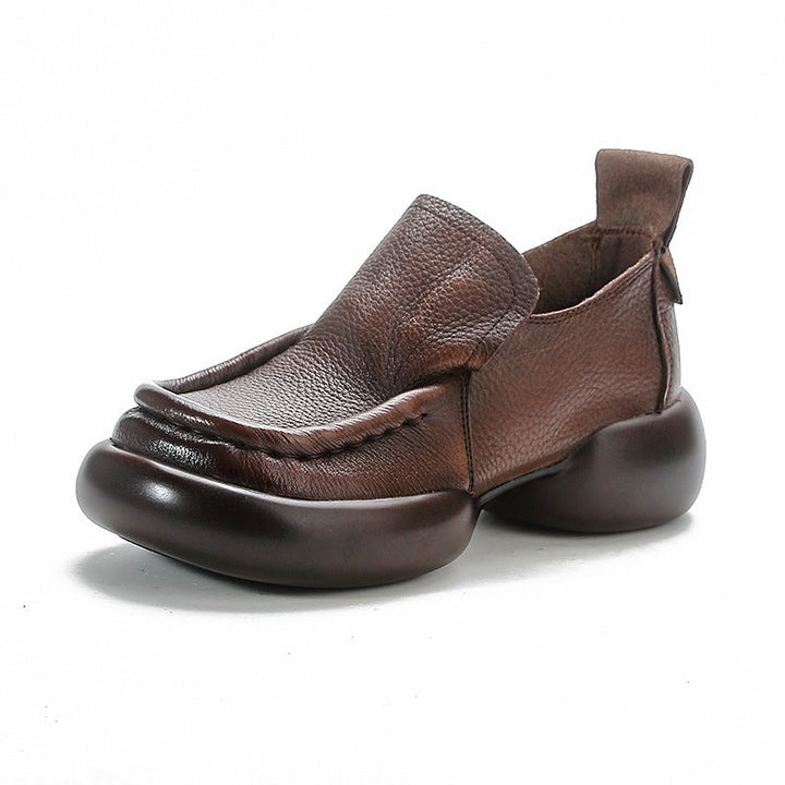 Women's Minimalist Platform Loafers - Leather Elevated Flats - Breathable Unlined Slip-Ons