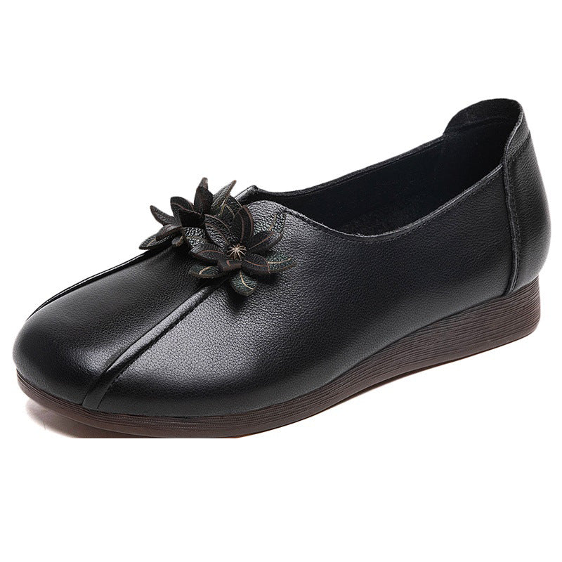 Wedges Flat Flower Vintage Leather Soft Sole Slip Women's Shoes