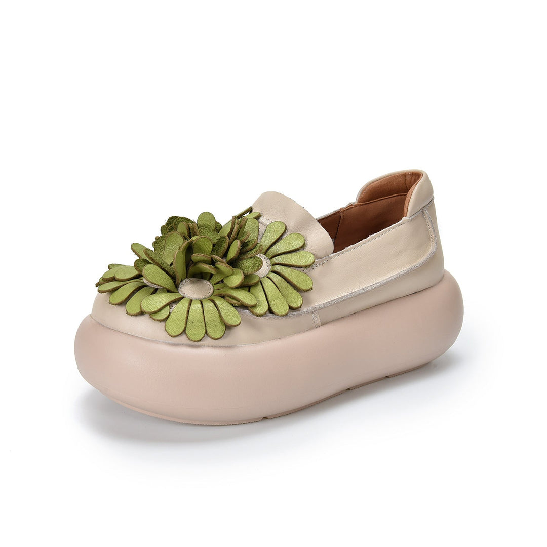Women’s Handmade Leather Floral Ethnic Style Platform Shoes – Retro Casual Flats