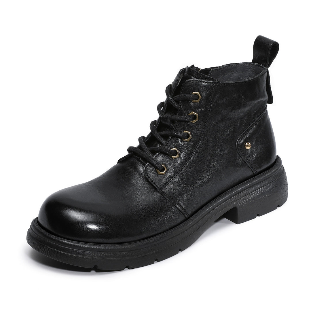 Women's Leather Winter Combat Ankle Boots Soft Lined Lace-up Walking Booties