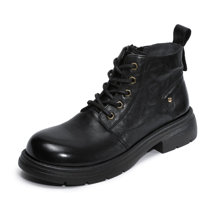 Women's Leather Winter Combat Ankle Boots Soft Lined Lace-up Walking Booties