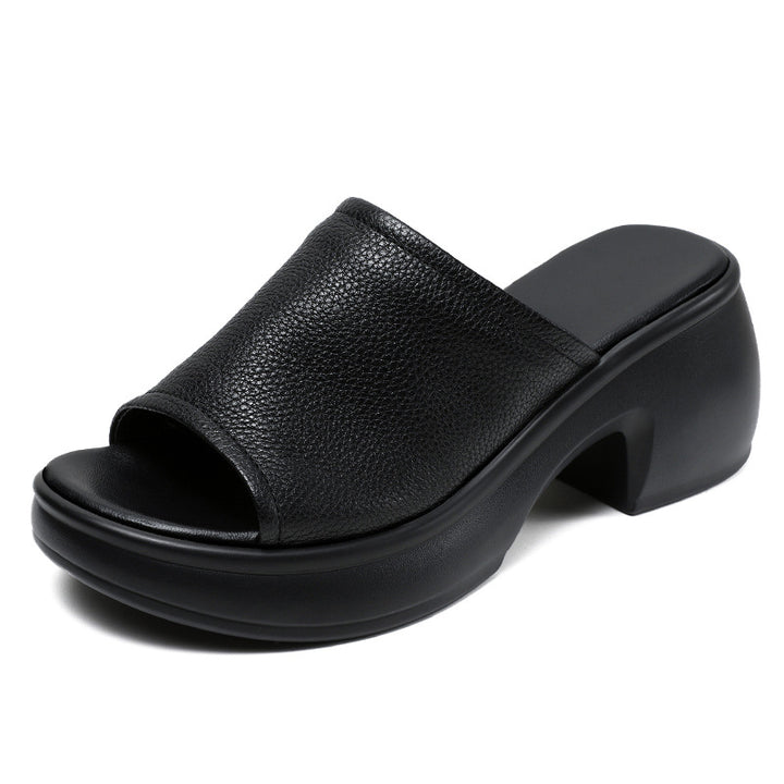 Women's Summer Open-Toe Chunky Heel Platform Mule Sandals – Soft Leather