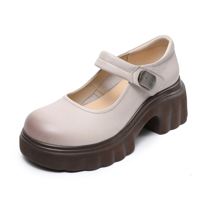 Luxury Leather Mary Janes for Women - Platform Heel with Velcro