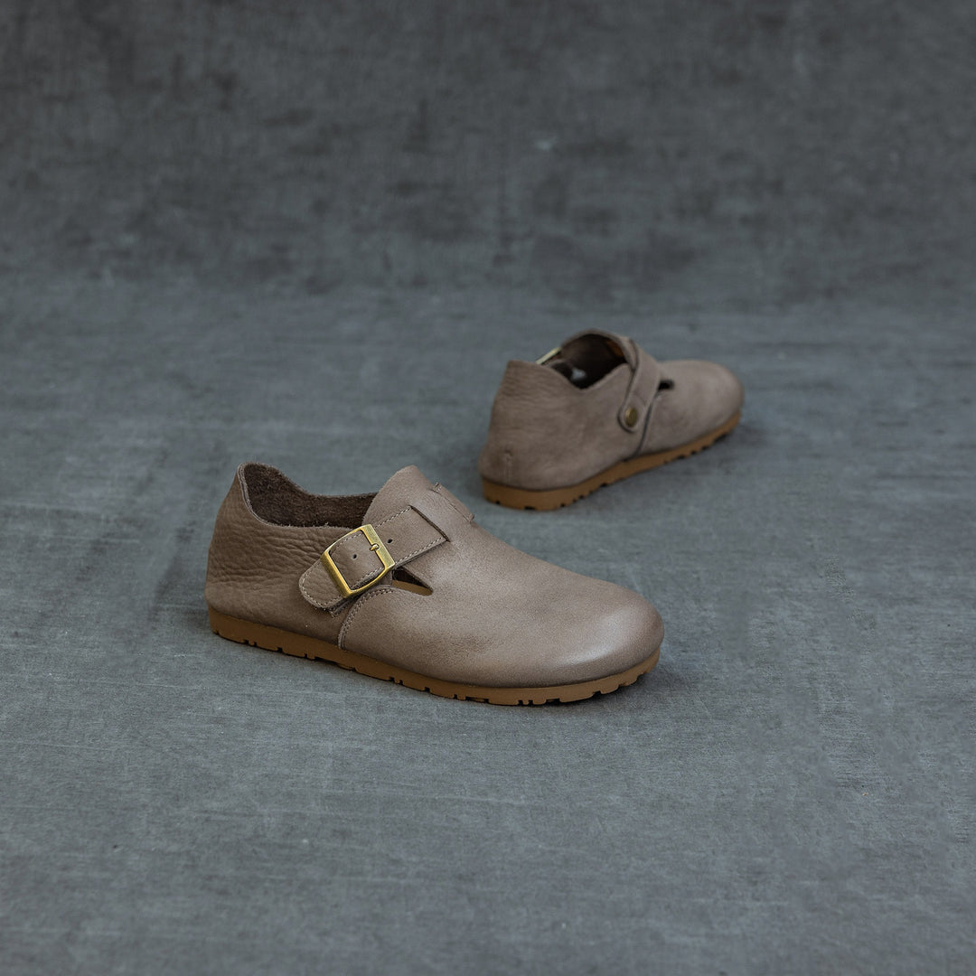 Women's Soft Leather Birkenstock Clogs - Round Toe Adjustable Buckle Strap Slip-On Flat Loafers