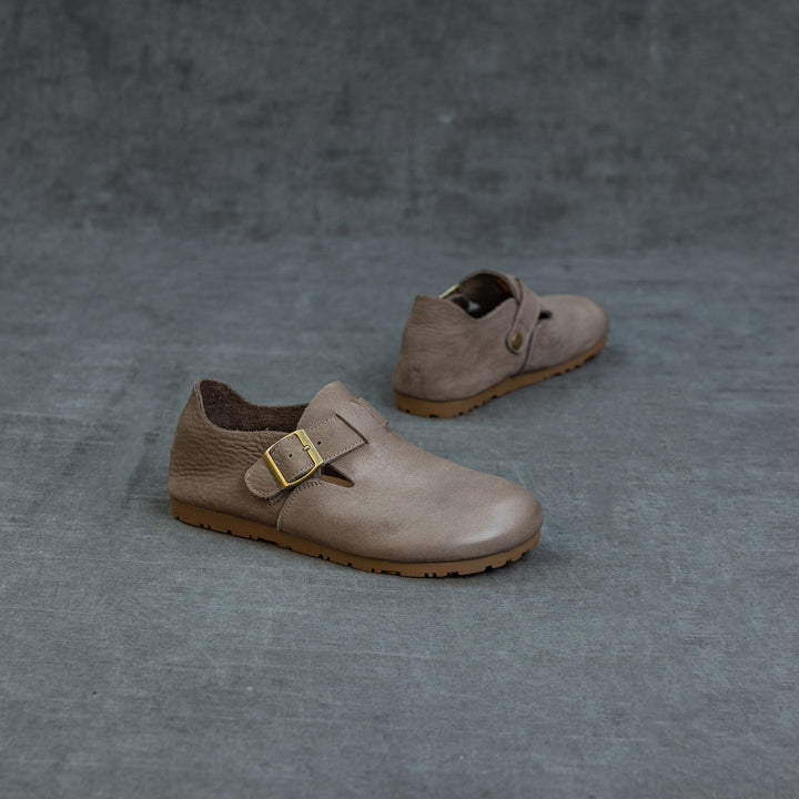 Women's Soft Leather Birkenstock Clogs - Round Toe Adjustable Buckle Strap Slip-On Flat Loafers