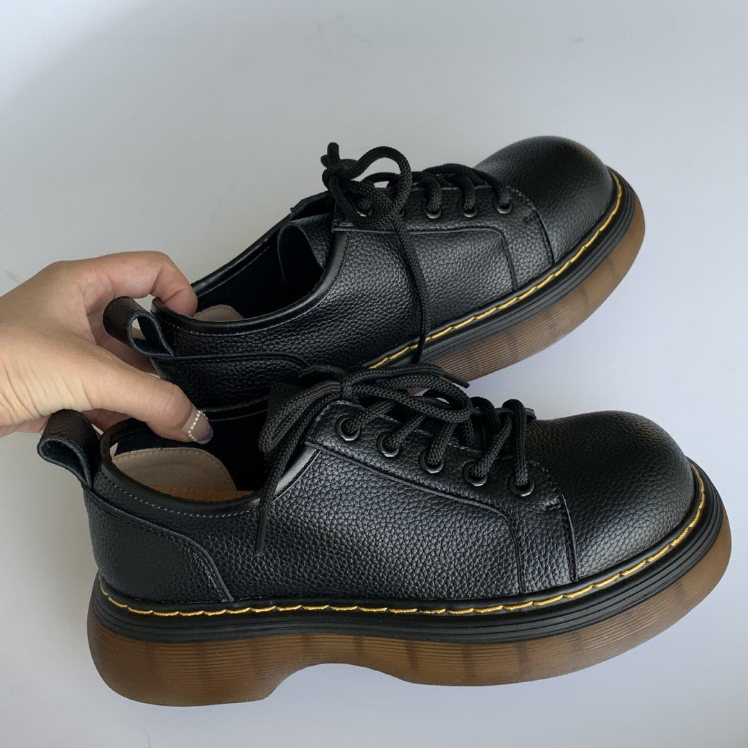 Women's Chunky Platform Derby Shoes Retro Leather Oxford Loafers Lace Up Casual Shoes