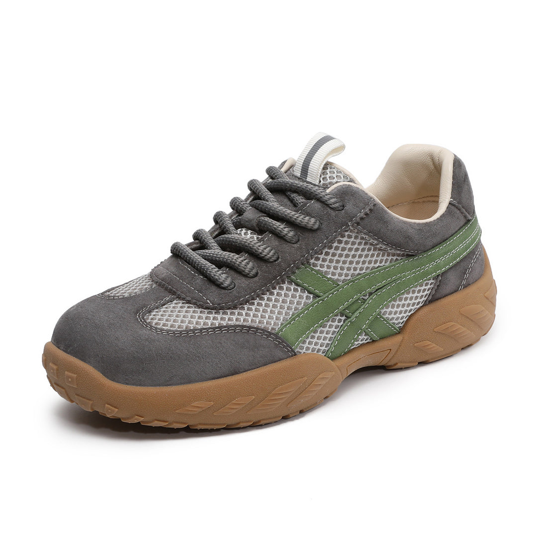 Womens Retro Mesh Running Sneakers Vintage Leather Lace-up Chunky Trainers