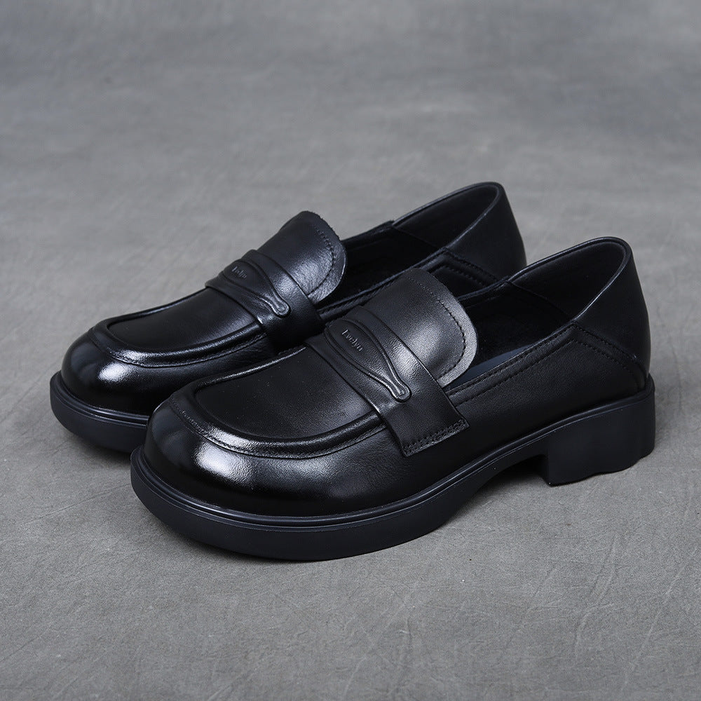 Women's Penny Loafers Leather Slip On Platform Dress Shoes Low Heel
