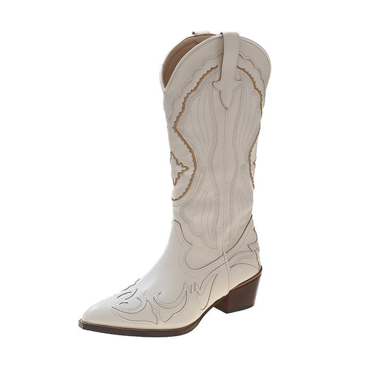 Embroidered Western Cowboy Boots Pointed Toe Knight Boots