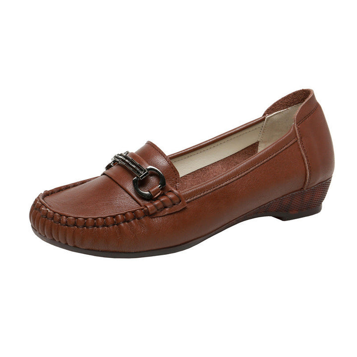 Women's Casual Leather Low Heel - Breathable Microfiber Lined Loafers