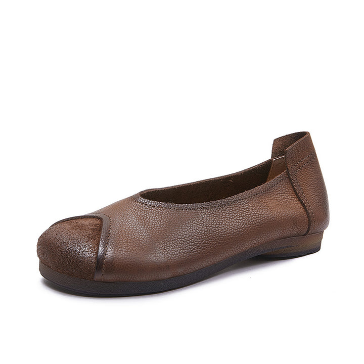 Women's Retro Leather Pumps Vintage Pointed Toe Slip-on Chunky Low Heels