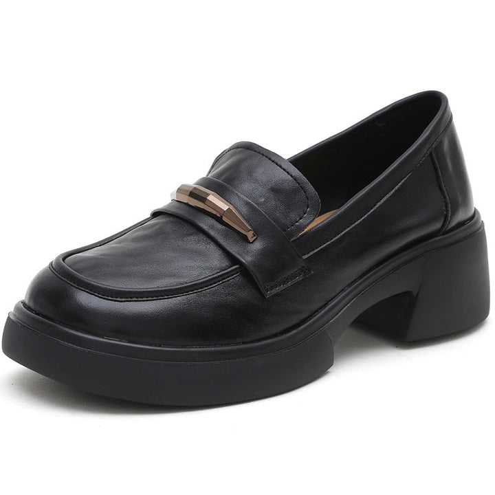 Women's Chunky Cowhide Loafers Platform Slip-On Modern Preppy Style