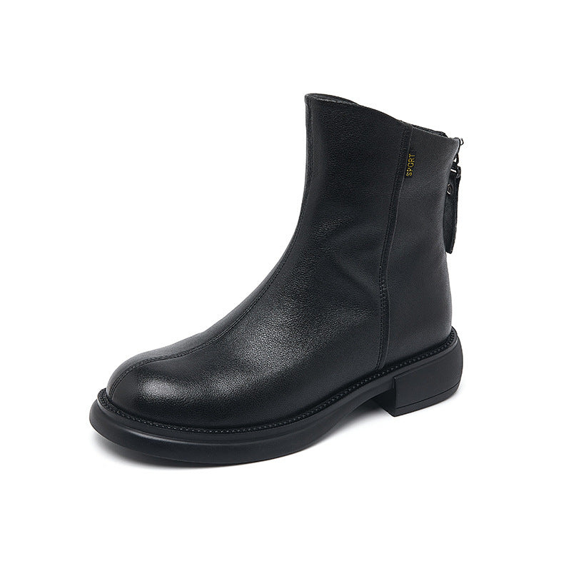 Women’s Leather Ankle Boots – Low Heel Back Zip Comfortable Casual Shoes