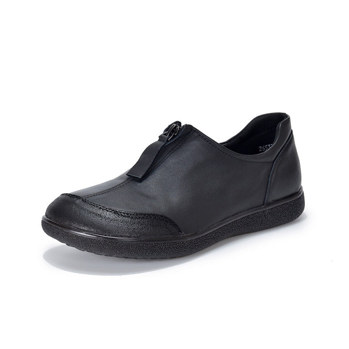 Women's Vintage Leather Slip-On Flats Front Zipper Soft Sole Driving Shoes