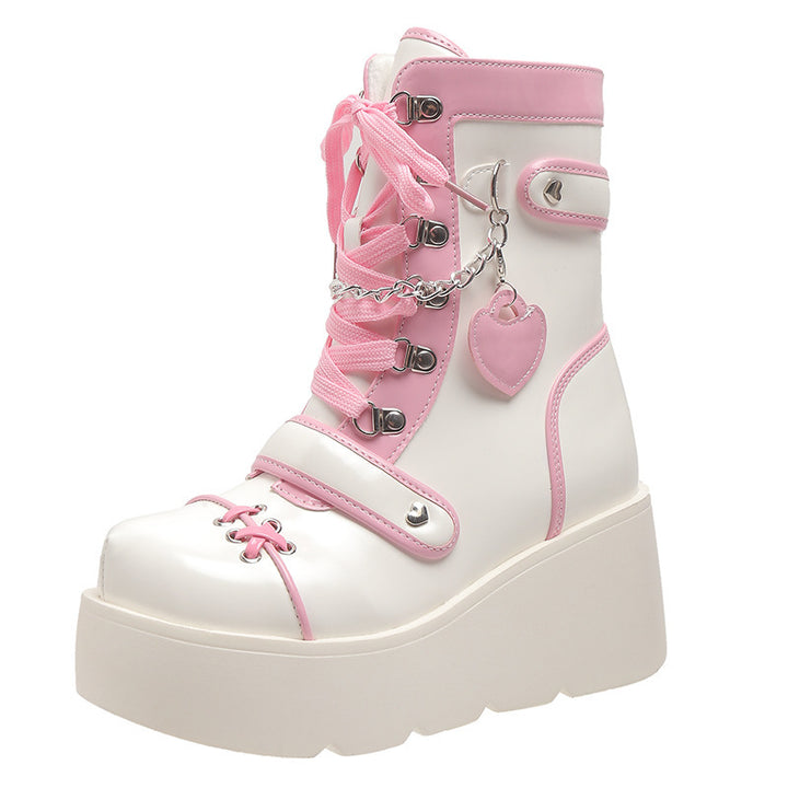 Sweet Lolita Platform Mid Calf Motorcycle Boots