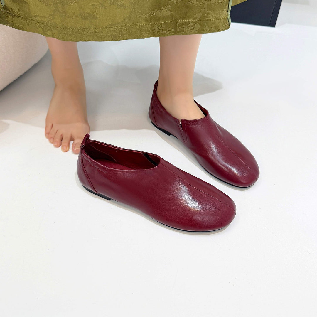 Women's Soft Sheepskin Ballet Flat Shoes Slip On Round Toe Loafers