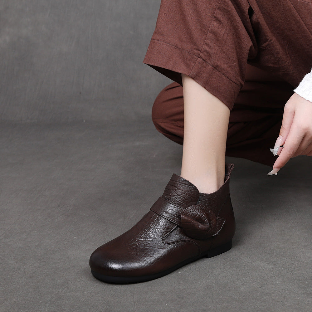 Women's Vintage Leather Ankle Boots Slip On Flat Casual Booties