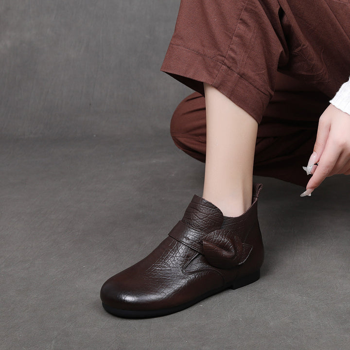 Women's Vintage Leather Ankle Boots Slip On Flat Casual Booties