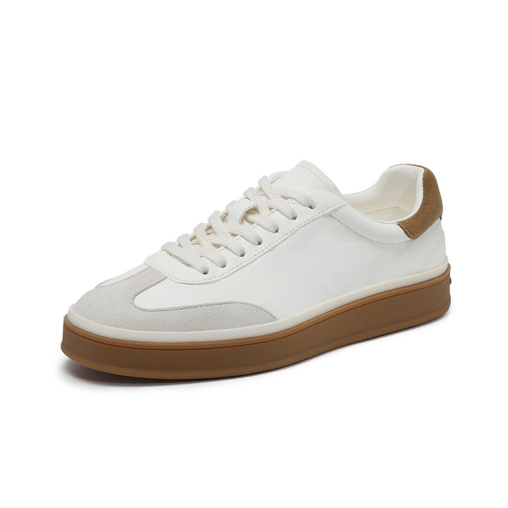 Womens Retro Cowhide Suede Patchwork Sneakers Vintage Round Toe Gum Sole Lace-up Flats