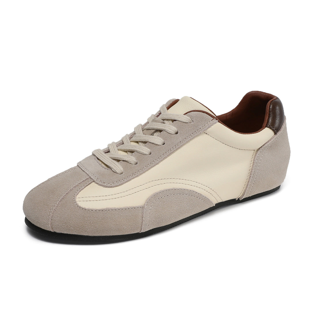 Women's Genuine Leather Retro Sneakers Vintage Lace-up Round Toe Flat Walking Shoes