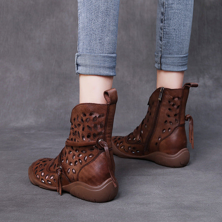 Women's Ethnic Style Summer Boots – Hollow Genuine Leather Ankle Booties