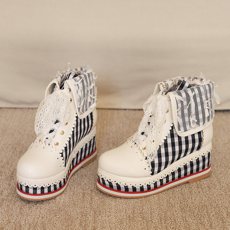 Anime Costume Vintage Lace Wedge Boots