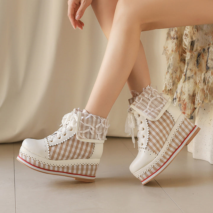 Anime Costume Vintage Lace Wedge Boots