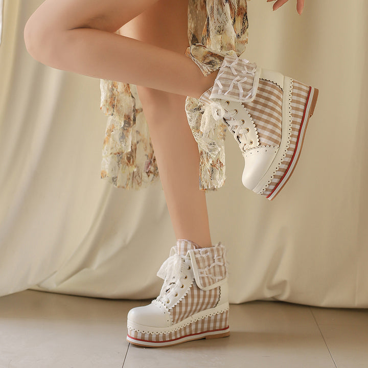 Anime Costume Vintage Lace Wedge Boots