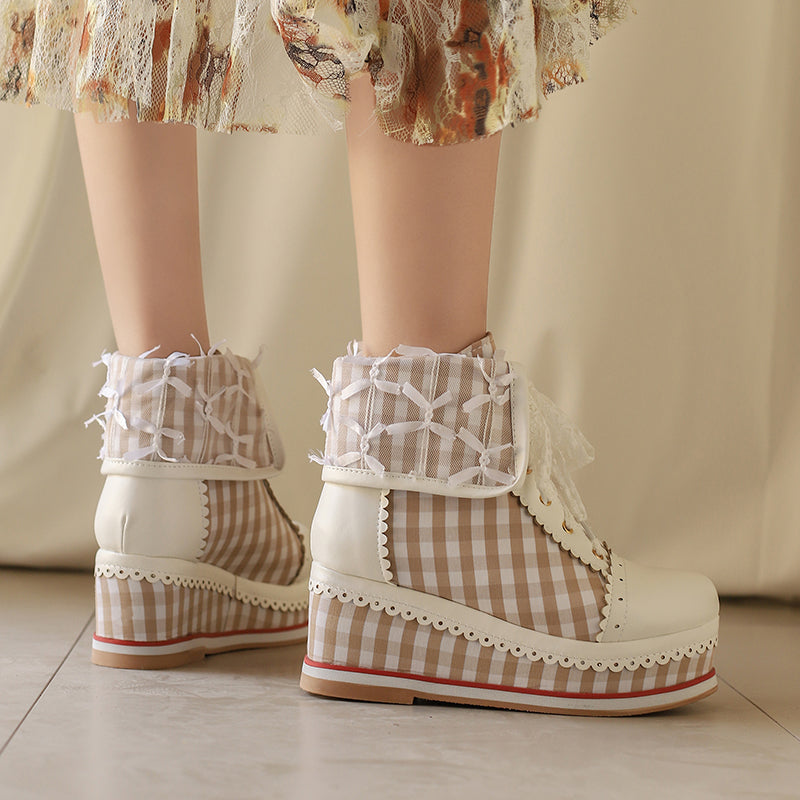 Anime Costume Vintage Lace Wedge Boots