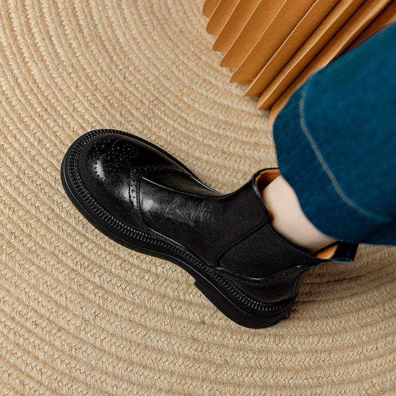 Stylish Women's Leather Brogue Platform Chelsea Boots – Ankle Height