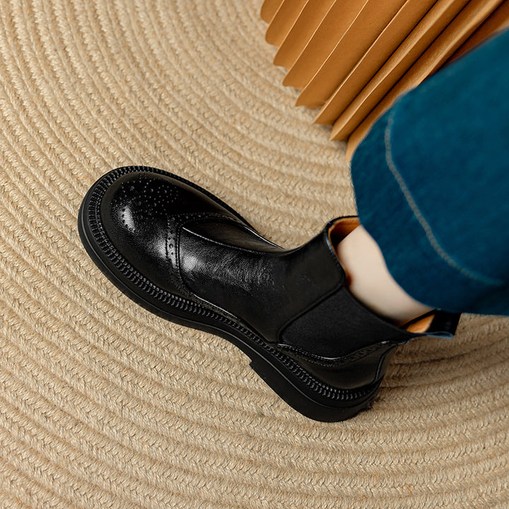 Stylish Women's Leather Brogue Platform Chelsea Boots – Ankle Height