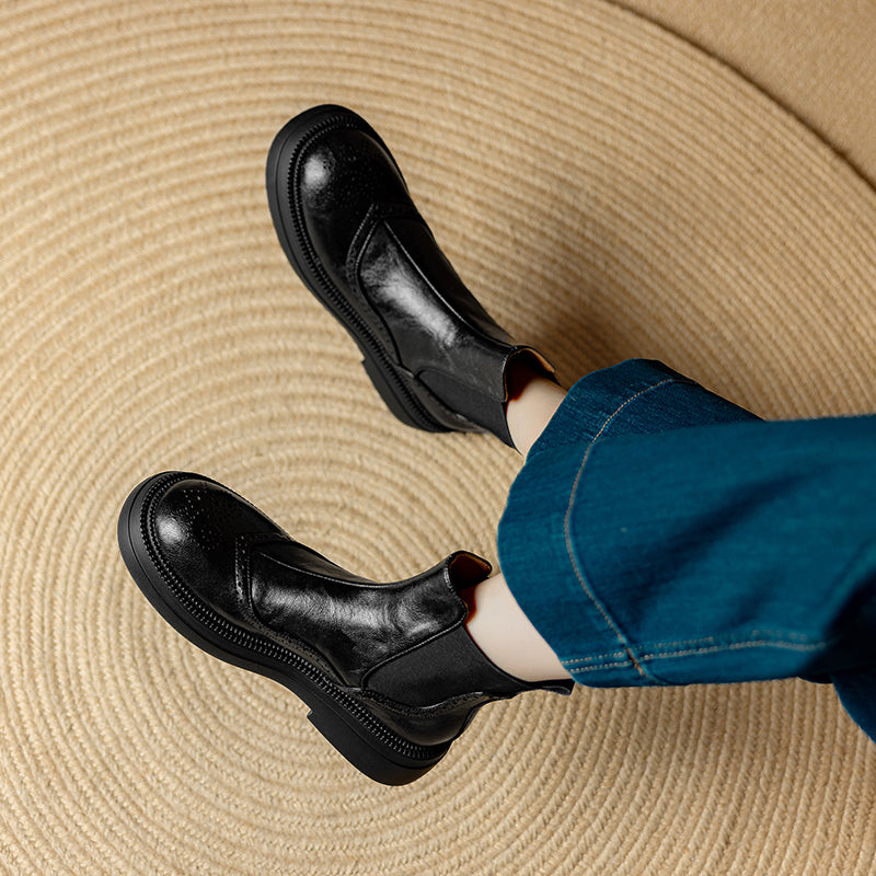 Stylish Women's Leather Brogue Platform Chelsea Boots – Ankle Height