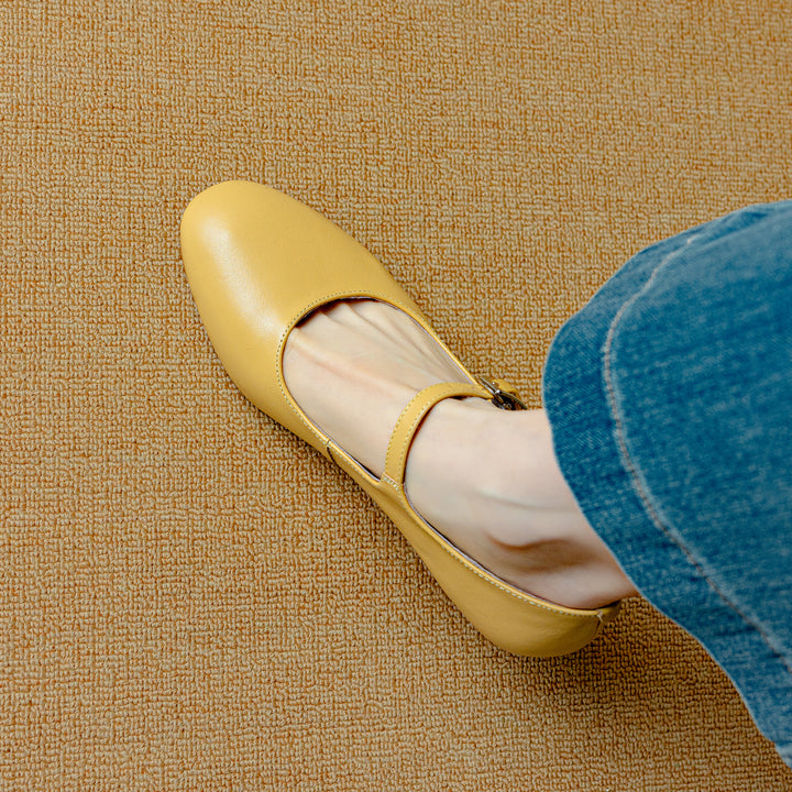 Womens Leather Round Toe Kitten Heel Mary Jane Pumps