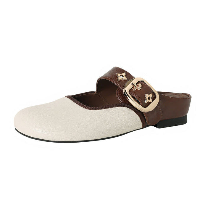 Women's Handmade Retro Leather Round Toe Comfortable Flat Mule Shoes