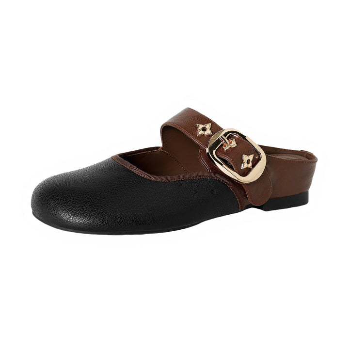 Women's Handmade Retro Leather Round Toe Comfortable Flat Mule Shoes