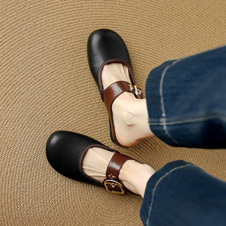 Women's Handmade Retro Leather Round Toe Comfortable Flat Mule Shoes