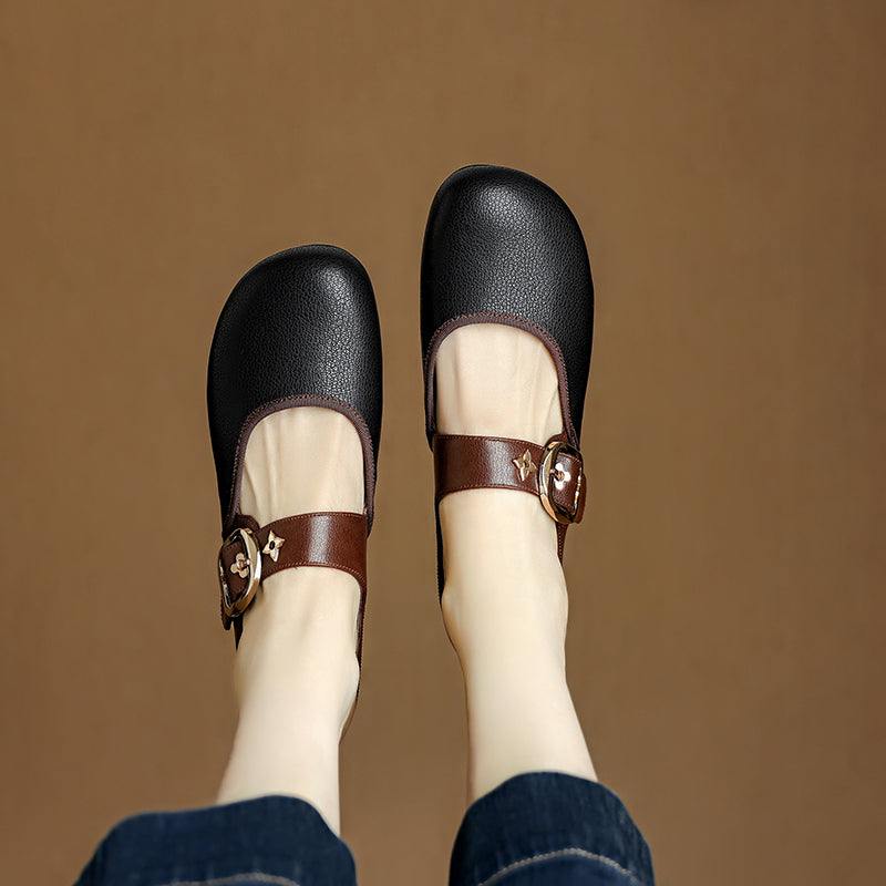 Women's Handmade Retro Leather Round Toe Comfortable Flat Mule Shoes
