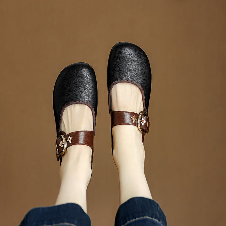 Women's Handmade Retro Leather Round Toe Comfortable Flat Mule Shoes