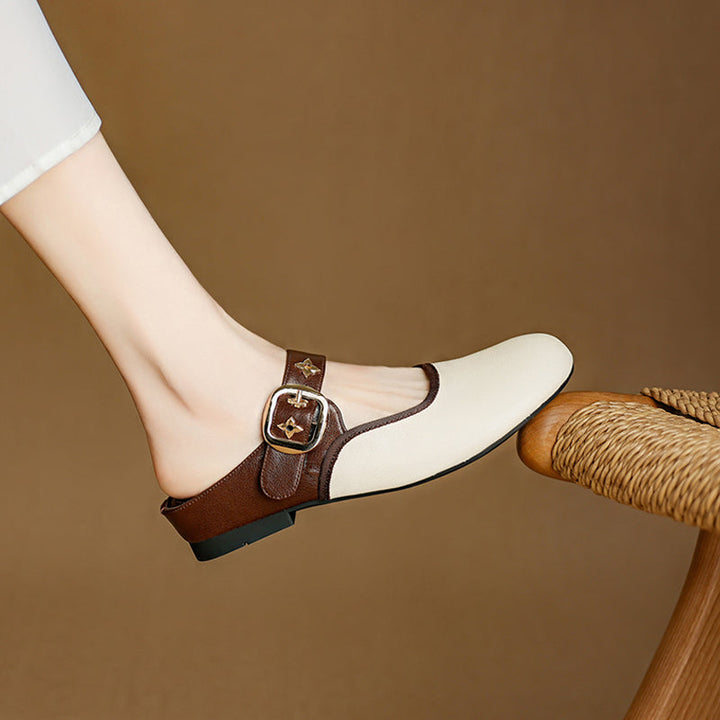 Women's Handmade Retro Leather Round Toe Comfortable Flat Mule Shoes