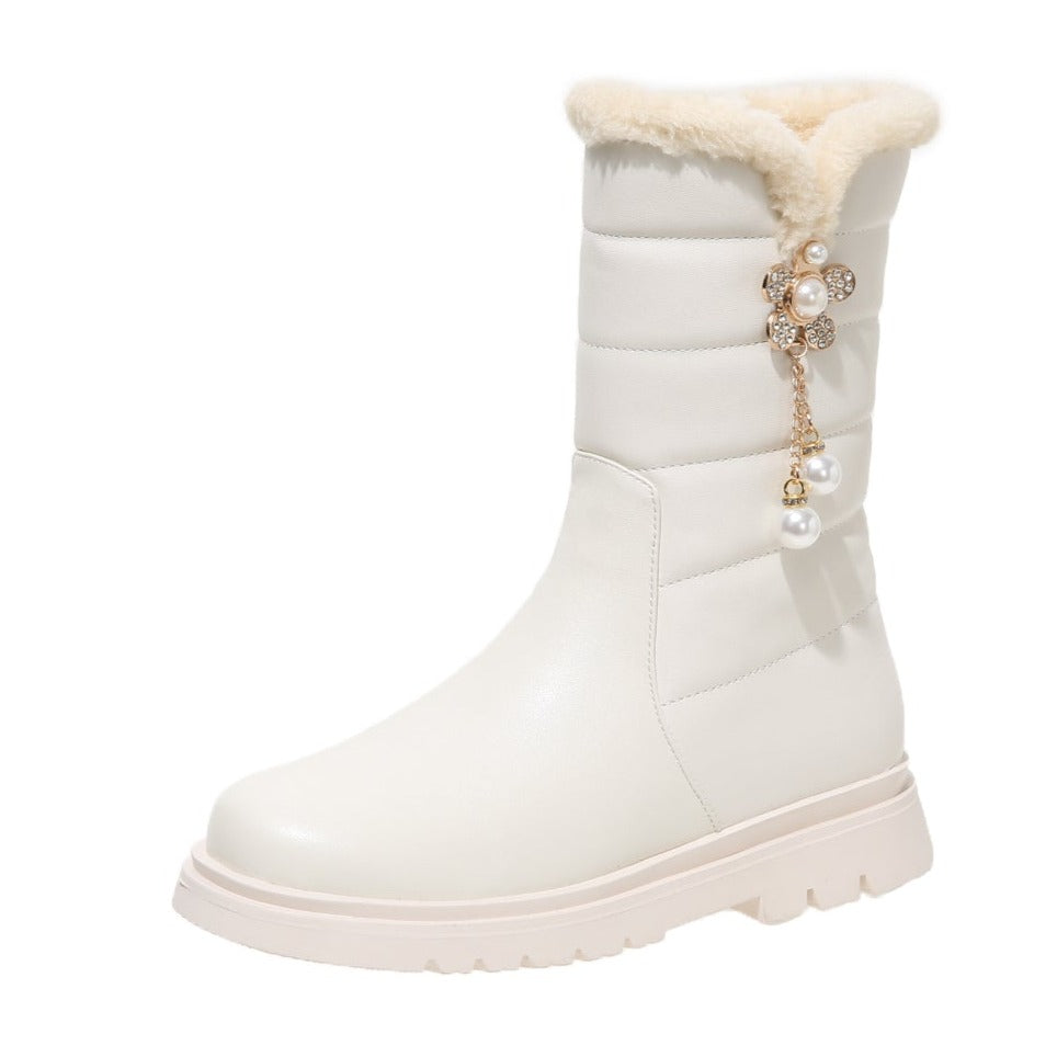 Cute Big Kids Girls Snow Warm Boots Side Zipper Flat Boots