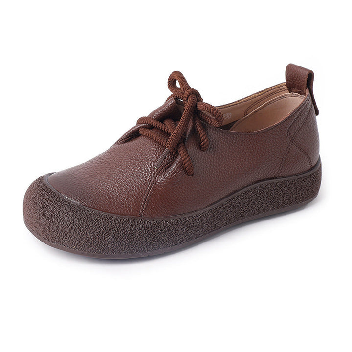 Women's Retro Outdoor Style Leather Sneakers - Breathable Microfiber Lined Walking Shoes