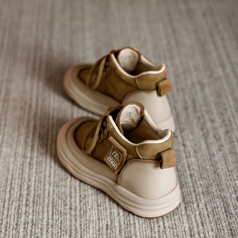 Trendy Women's Leather Platform Sneakers – High-Top Lace-Up Casual Shoes