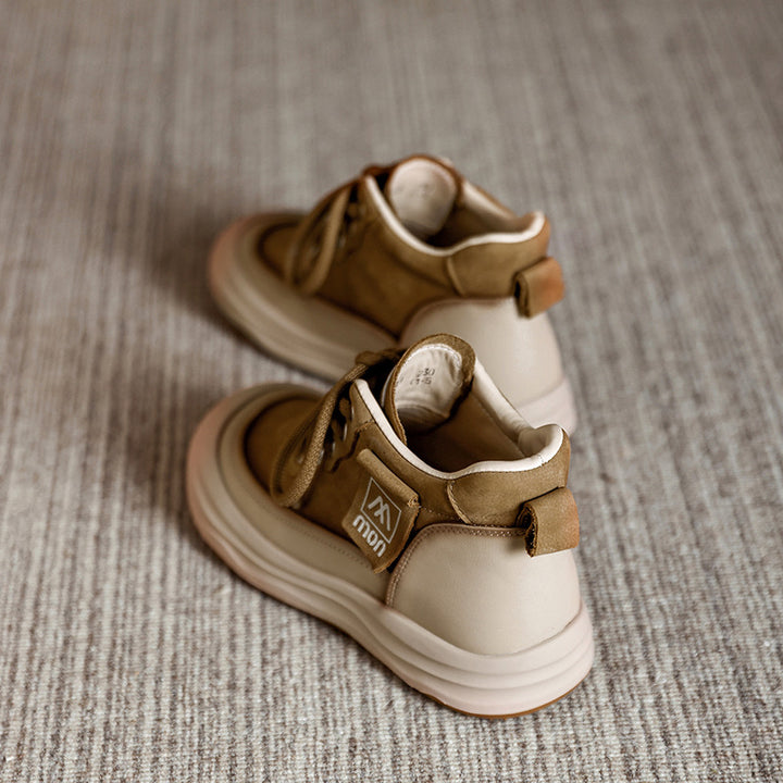 Trendy Women's Leather Platform Sneakers – High-Top Lace-Up Casual Shoes