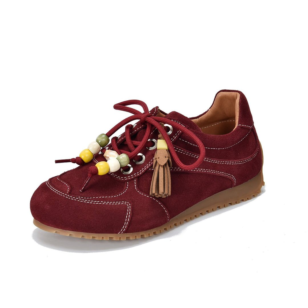 Women’s Spring Retro Beaded Leather Sneakers – Casual Lightweight Shoes