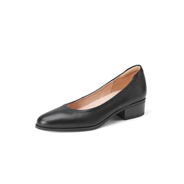 Women's Black Leather Pumps - Low Heel for Office & Business