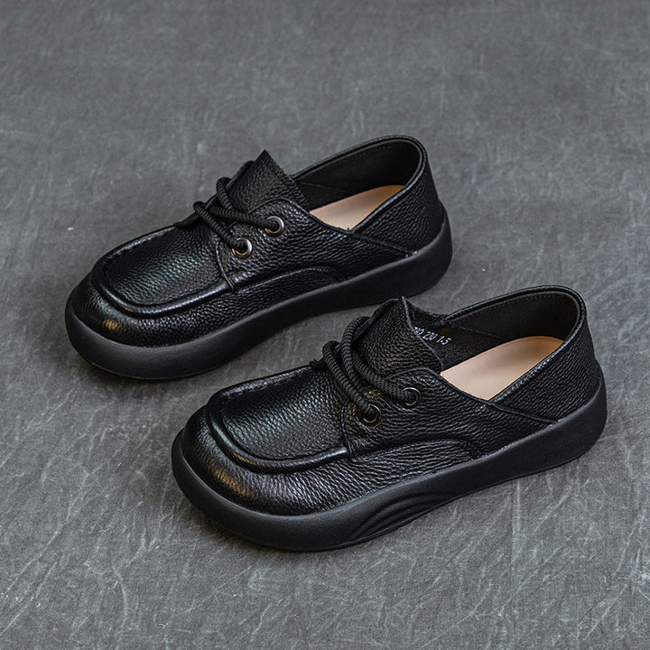 Women’s Handmade Leather Lace-Up Flats – Retro Soft Sole Casual Shoes