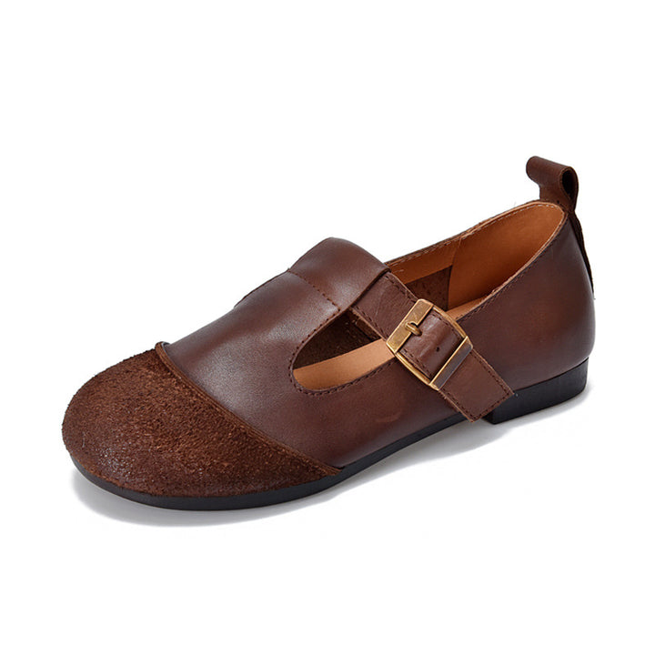 Vintage Literary Handmade Leather Round Toe T Buckle Mary Jane Women's Shoes