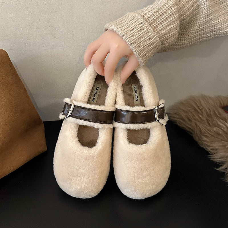 Womens Winter Warm Soft Sole Fleece Mary Jane Shoes