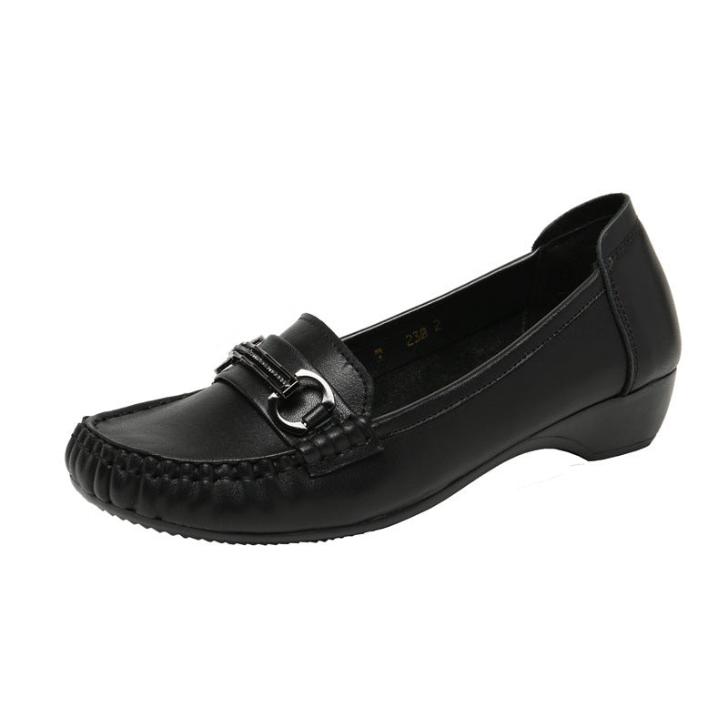 Women's Casual Leather Low Heel - Breathable Microfiber Lined Loafers